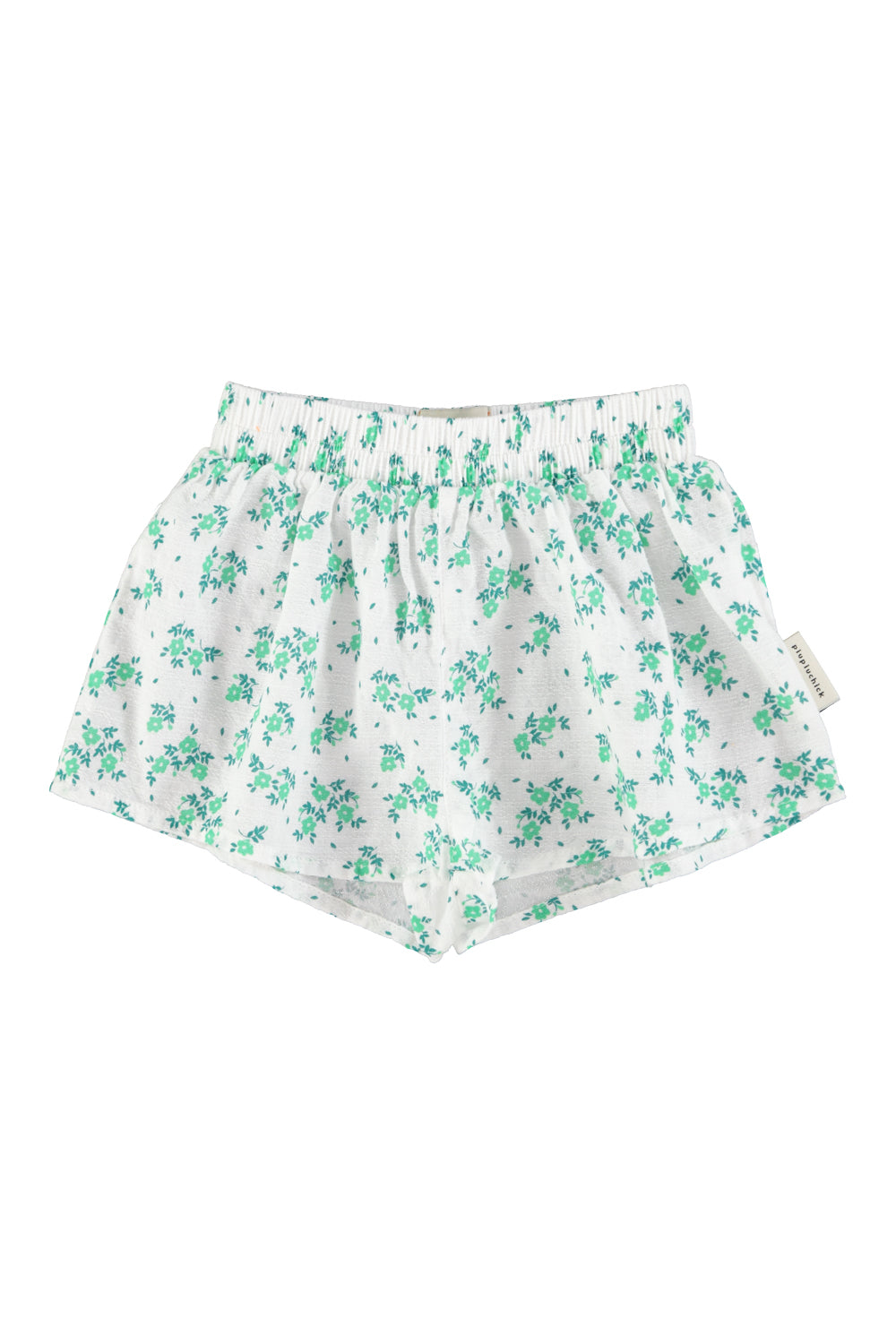 Piupiuchick SS26 - Kurze Kinderhose - Bio-Baumwolle - Weiß mit grünen Blumen