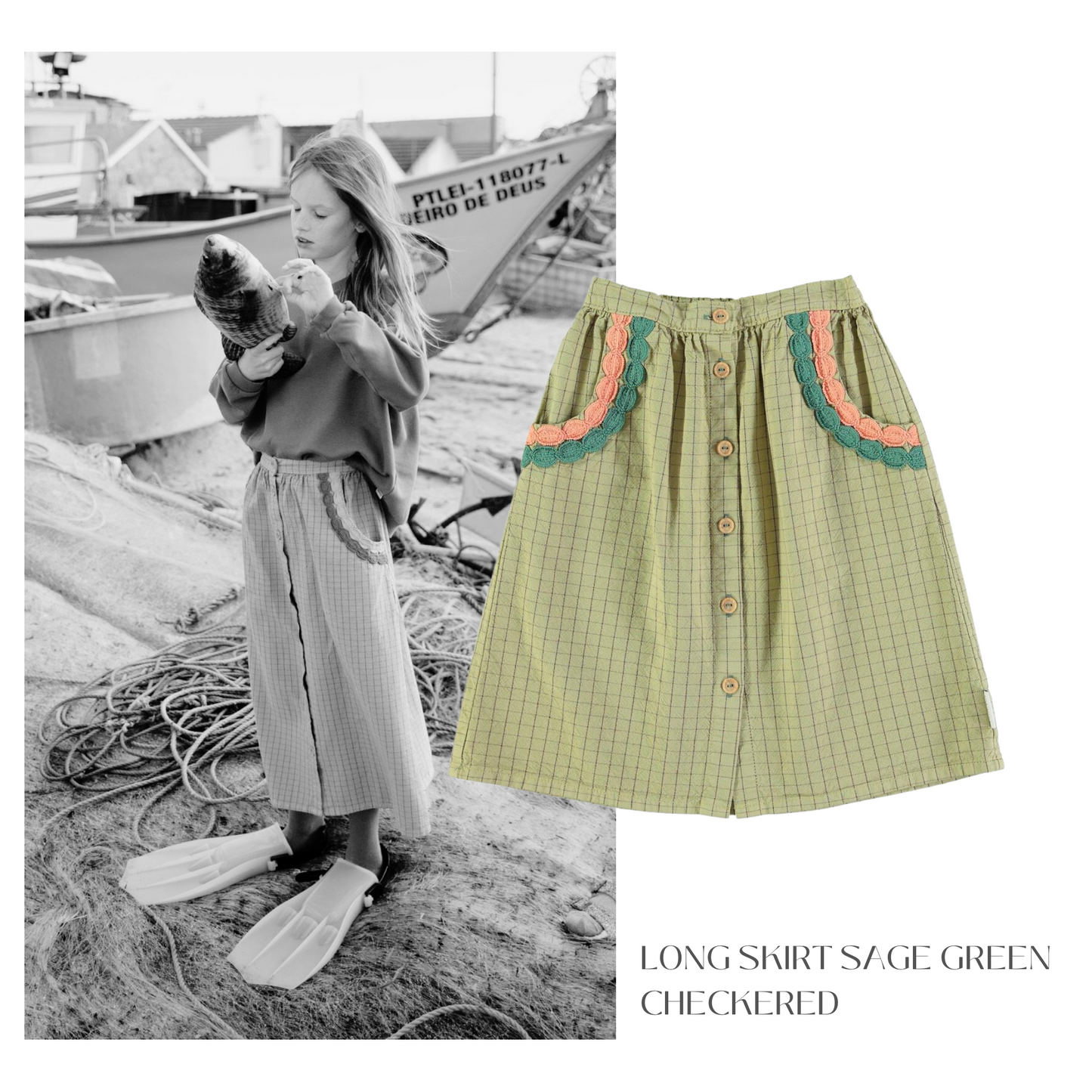 Piupiuchick - Long Skirt Sage Green Checkered
