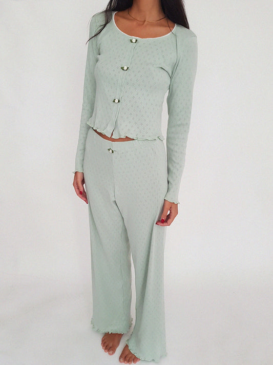 Baumwoll Loungewear Hose Damen MARGARITA – Mint – Tricirculo