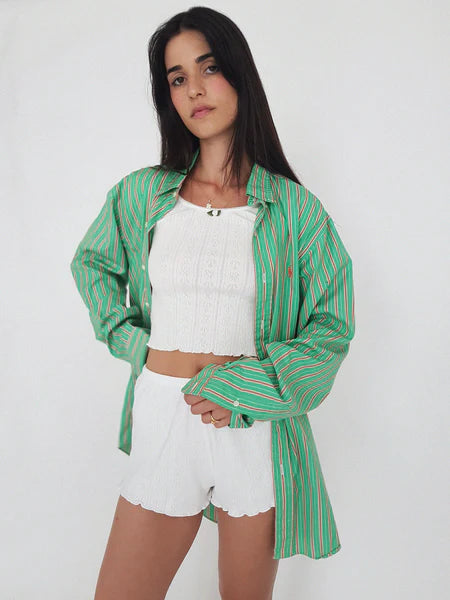 Baumwoll Top Damen LILAS – Retro Design – Weiß – Tricirculo