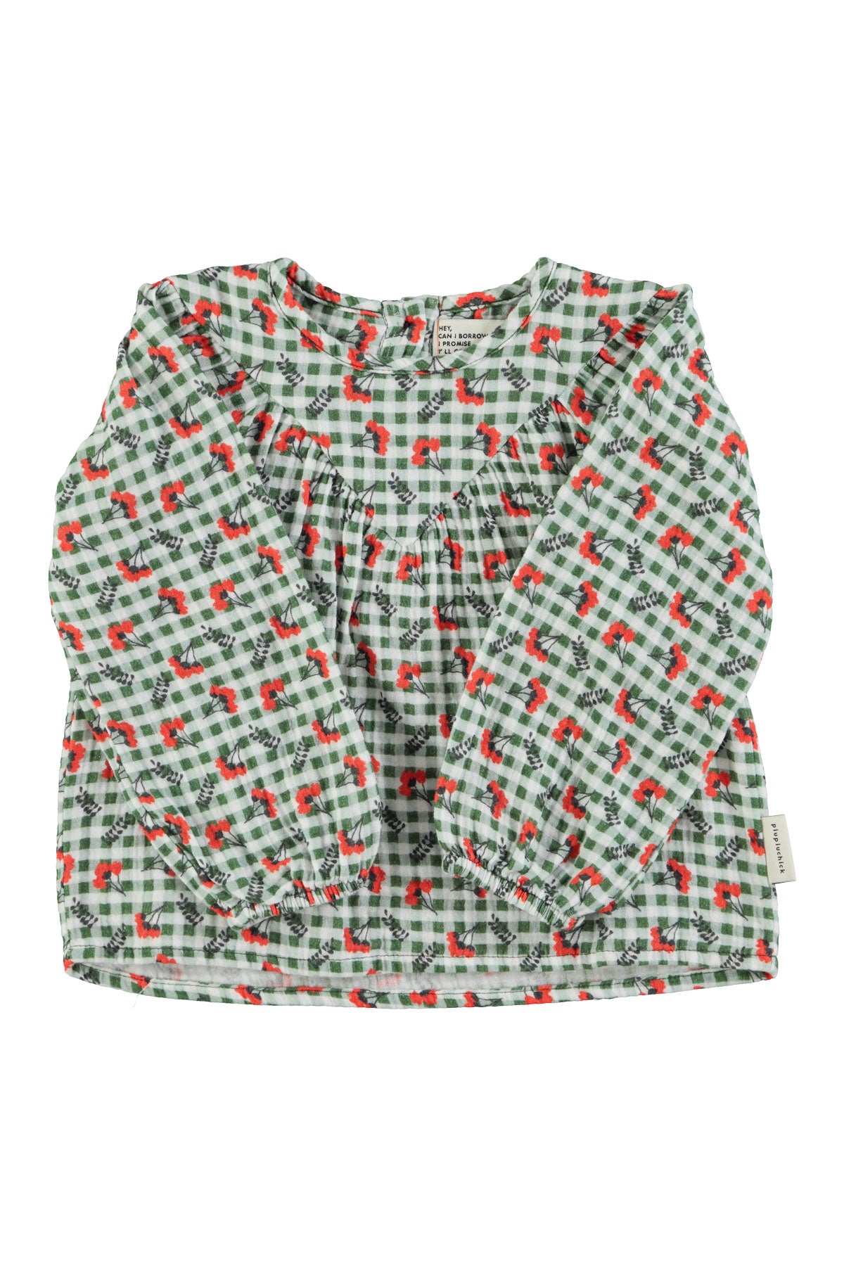 Piupiuchick AW25 - Blouse | Green checkered w/ flowers