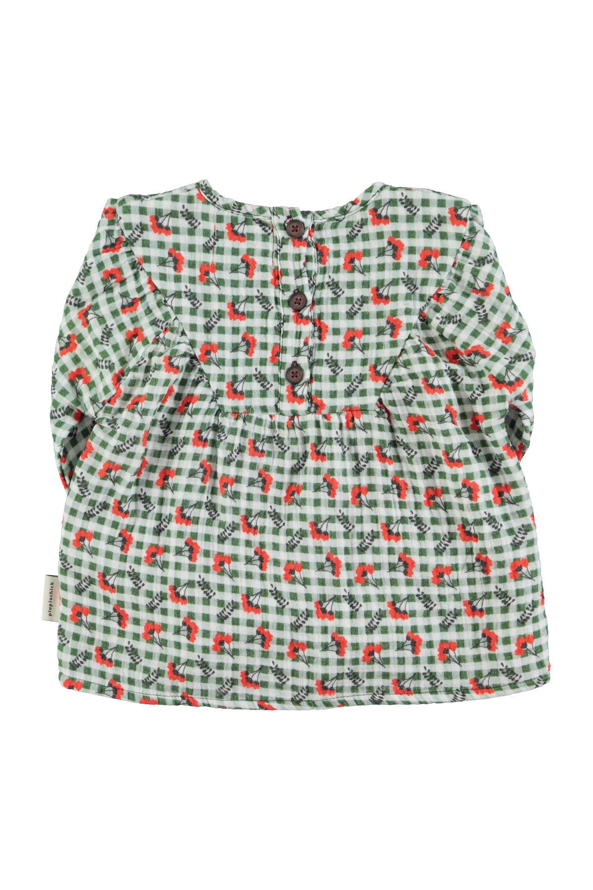 Piupiuchick AW25 - Blouse | Green checkered w/ flowers