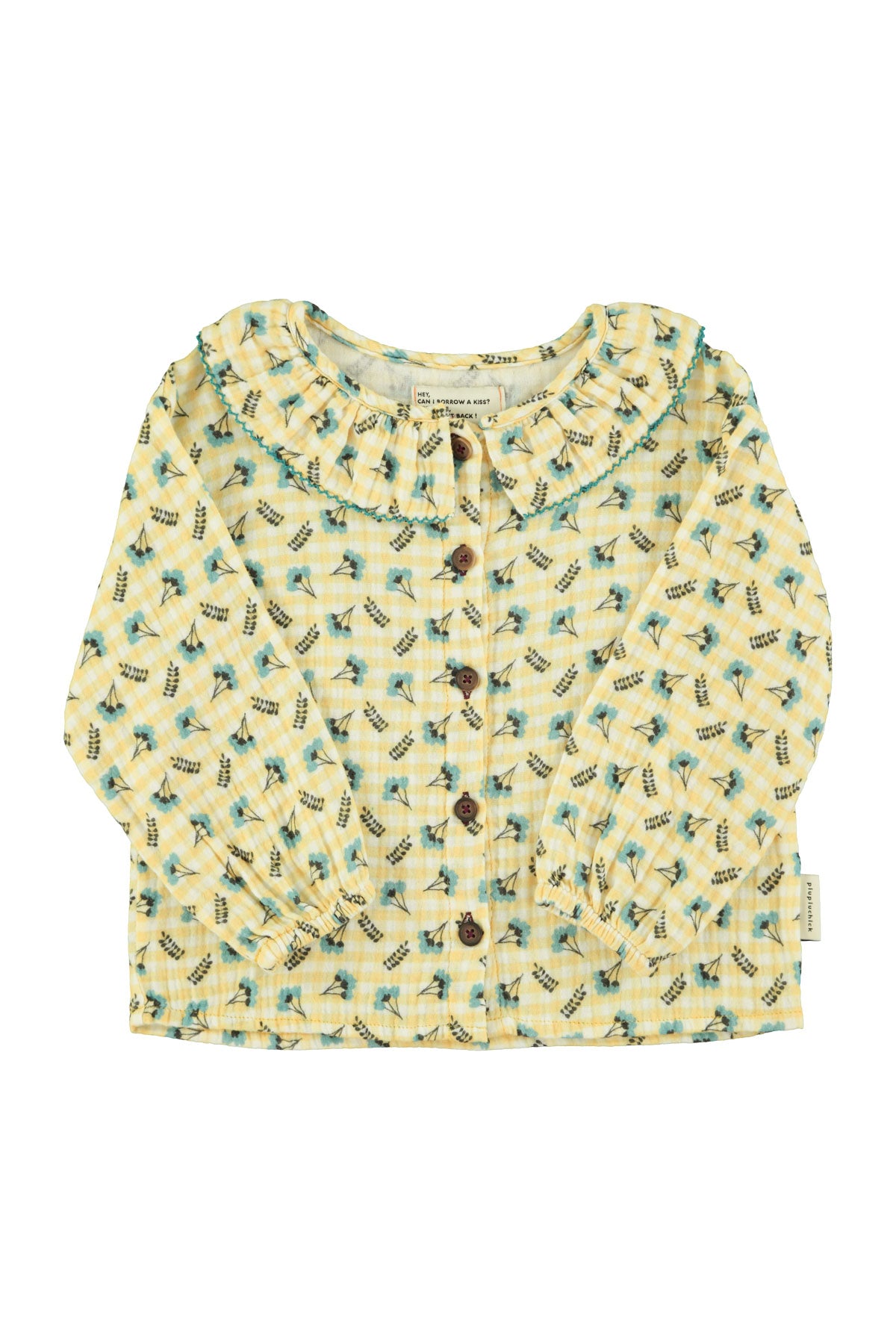 Piupiuchick AW25 - Blouse w/ collar | Yellow checkered w/ flowers