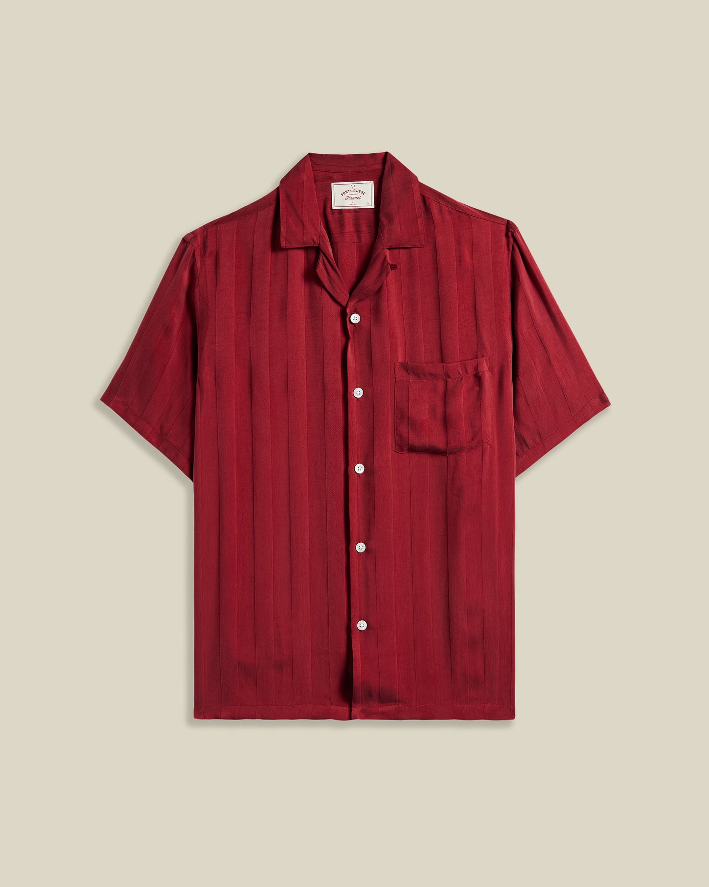 Portuguese Flannel - Cupro Stripe Bordeaux Kurzarmhemd