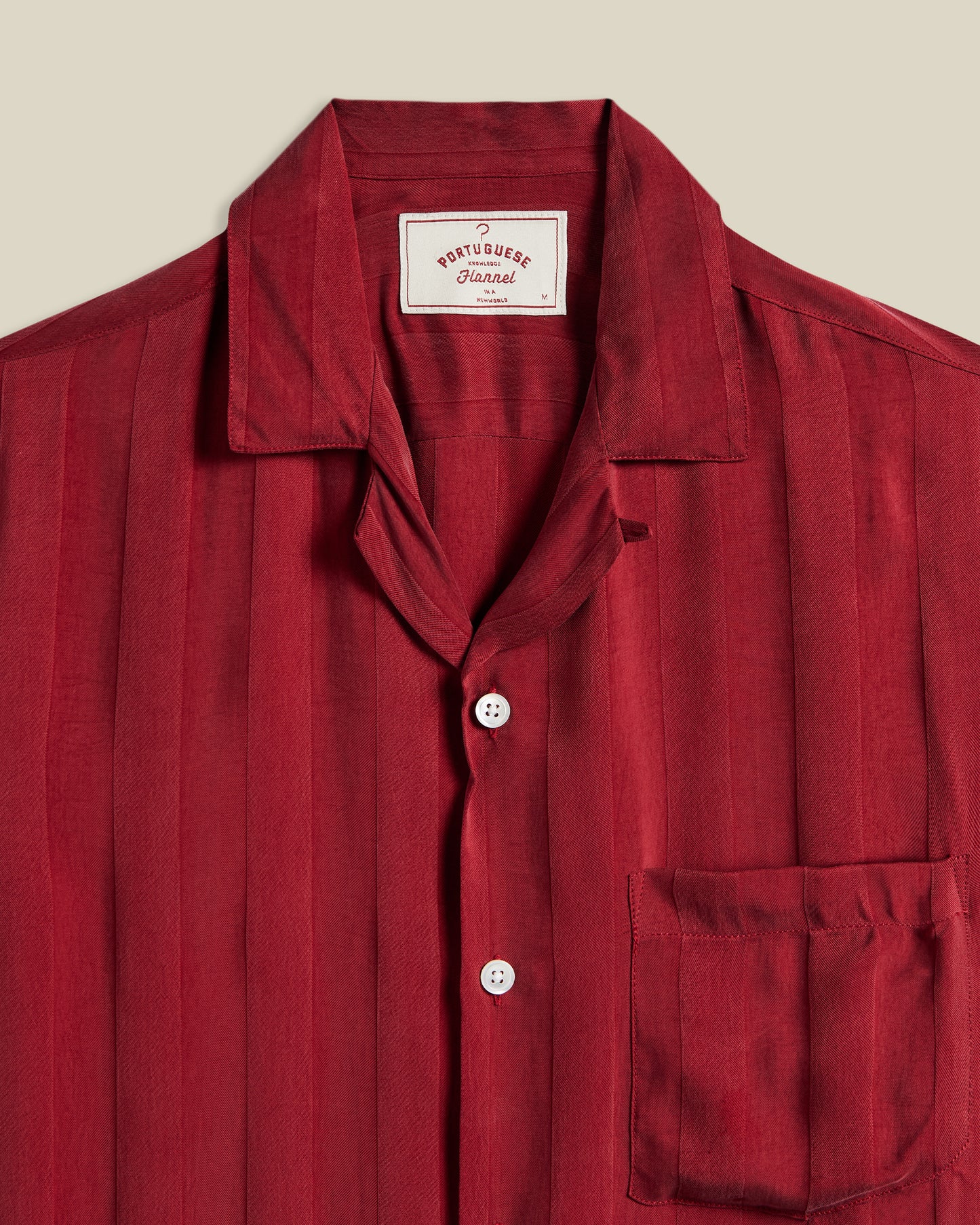 Portuguese Flannel - Cupro Stripe Bordeaux Kurzarmhemd