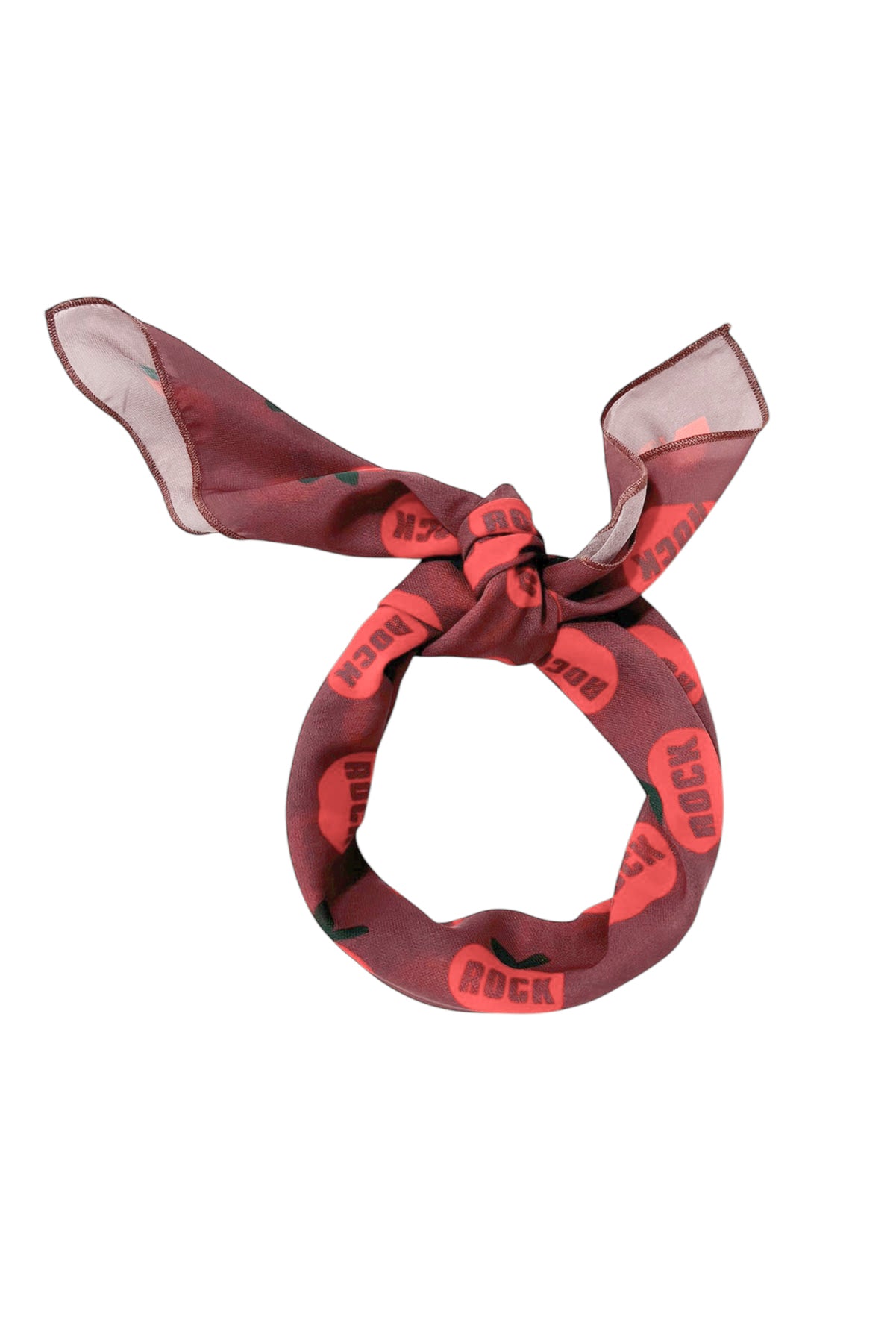 Piupiuchick AW25 - Chiffon bandana |Bordeaux w/ red apples allover