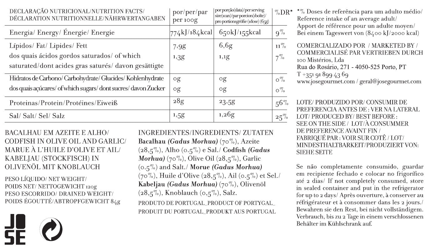 Jose Gourmet - Kabeljau in Olivenöl mit Knoblauch