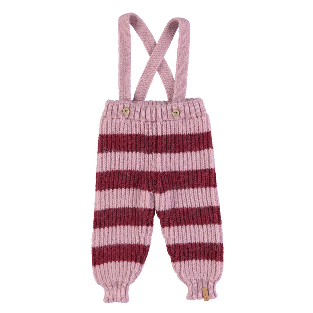 Piupiuchick - Knitted Baby Trousers Straps Pink & Raspberry Stripes