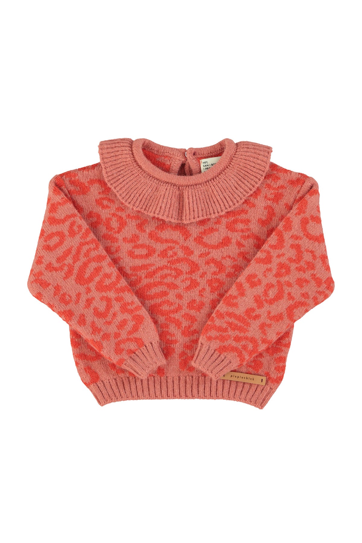 Piupiuchick AW25 - Knitted sweater w/ collar | Pink w/ animal print