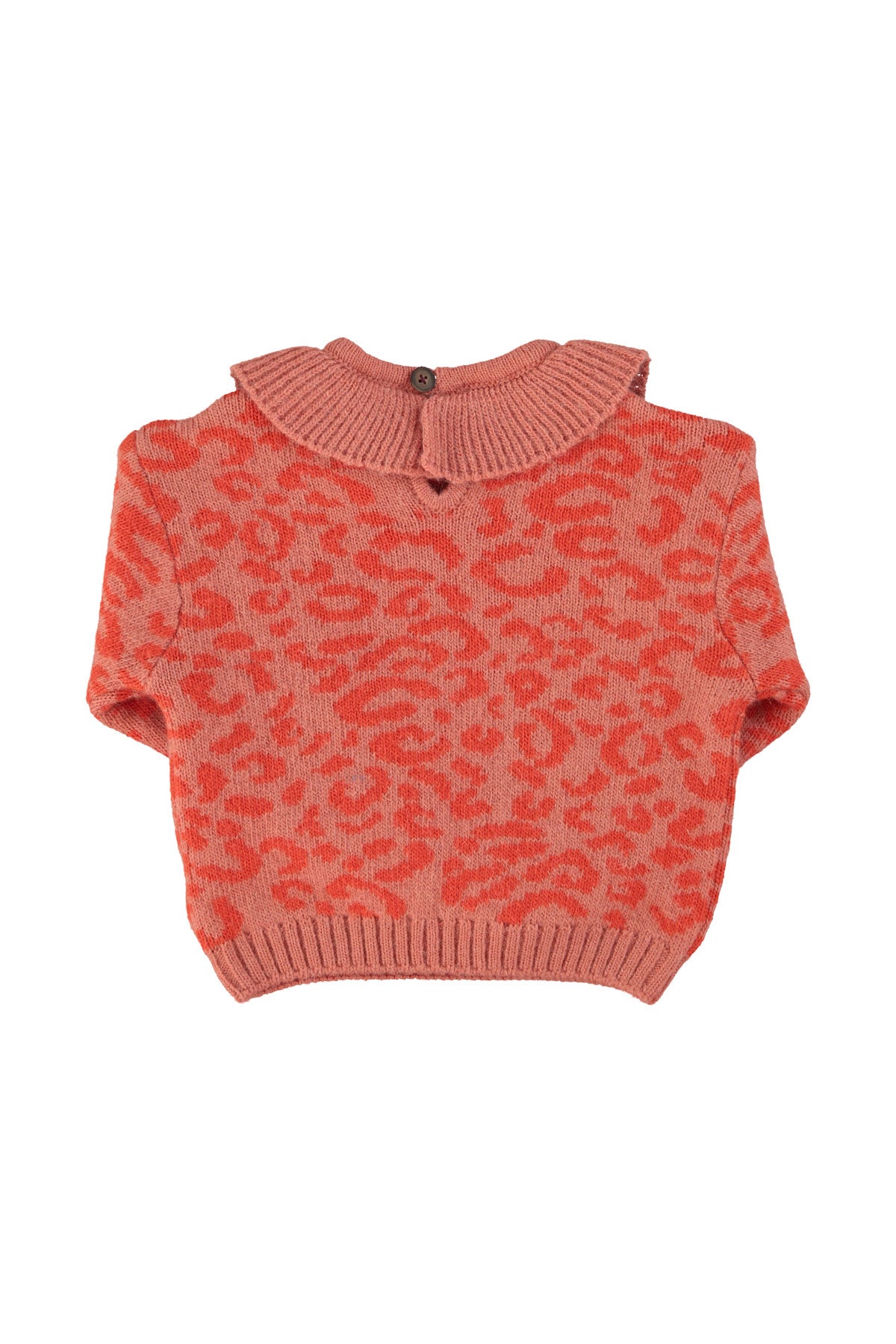 Piupiuchick AW25 - Knitted sweater w/ collar | Pink w/ animal print
