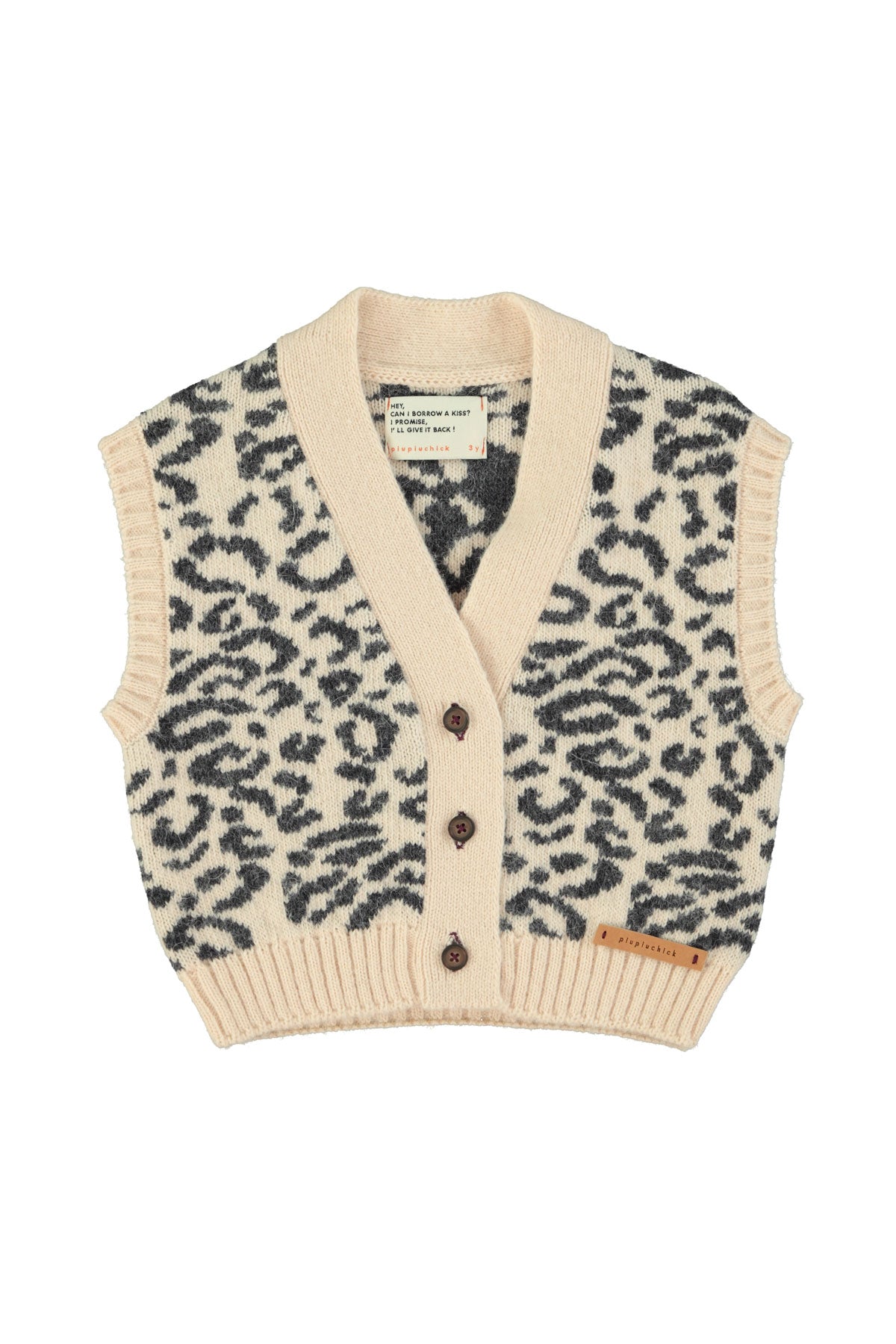 Piupiuchick AW25 - Knitted waistcoat | Light pink w/ black animal print