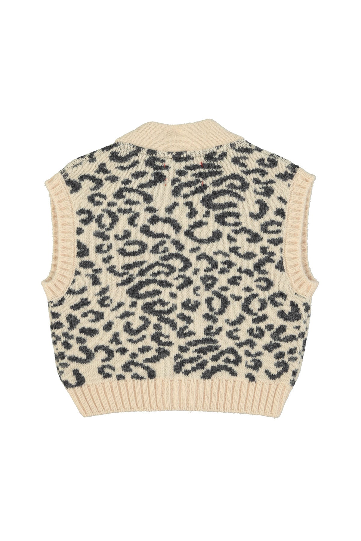 Piupiuchick AW25 - Knitted waistcoat | Light pink w/ black animal print