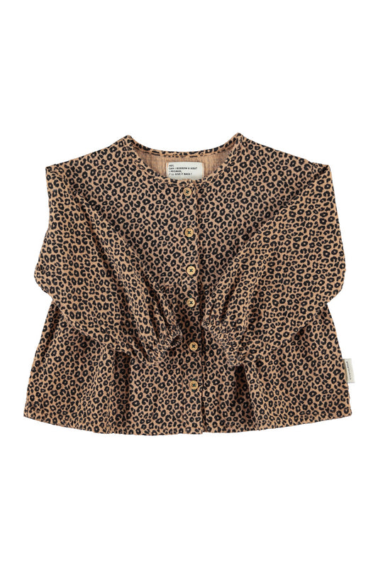 Piupiuchick AW26 - Kinder Bluse Braun - 100% Baumwolle - Tiere Muster