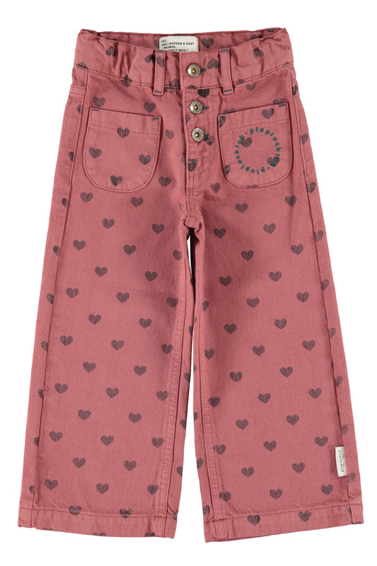 Piupiuchick AW26 - Kinder Hose Rot Rosa - 100% Bio-Baumwolle - Schwarzen Herzen