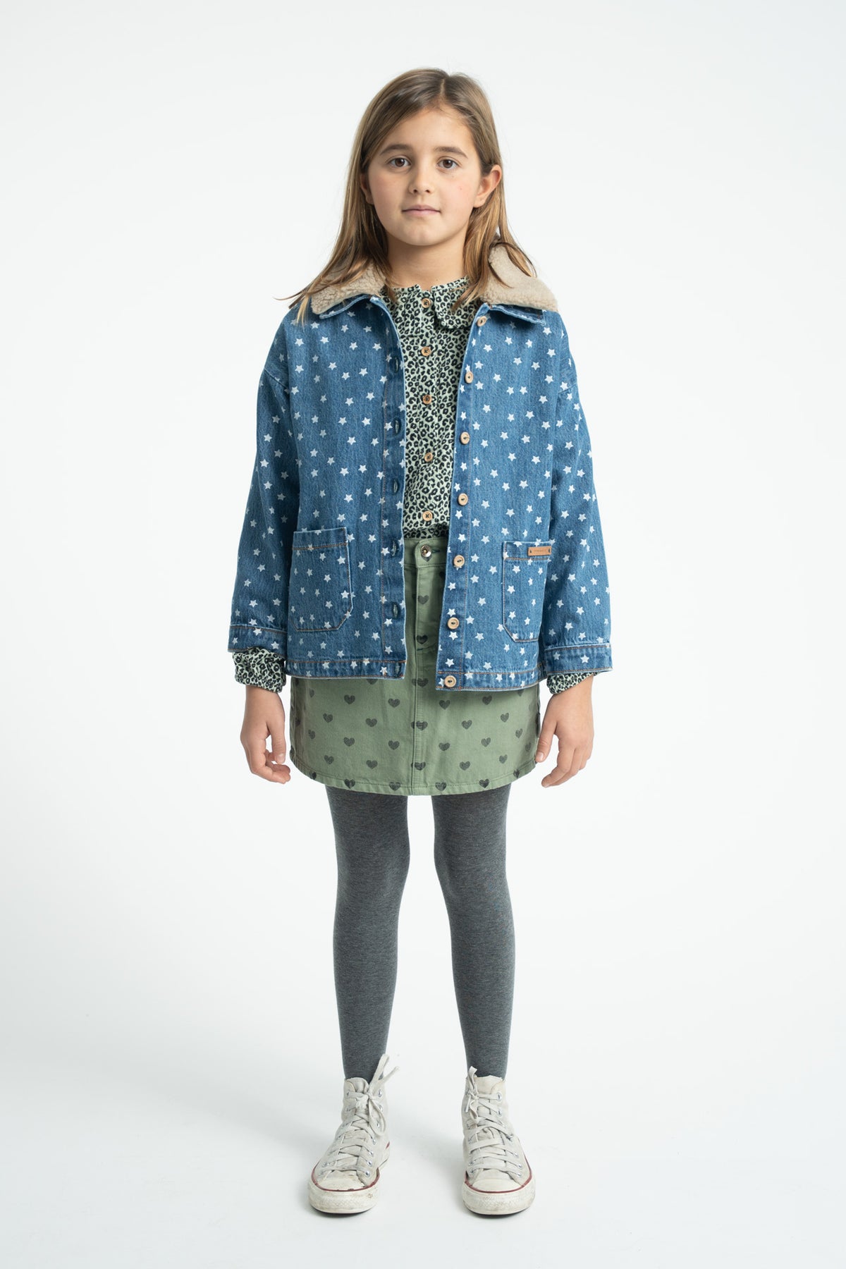 Piupiuchick AW26 - Kinder Rock Grün - 100% Bio-Baumwolle - Schwarzen Herzen