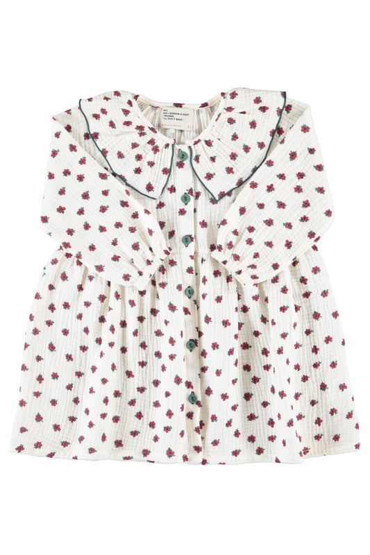 Piupiuchick AW26 - Weiße Kleider - 100% Bio-Baumwolle - Roten Blumen mit Kragen