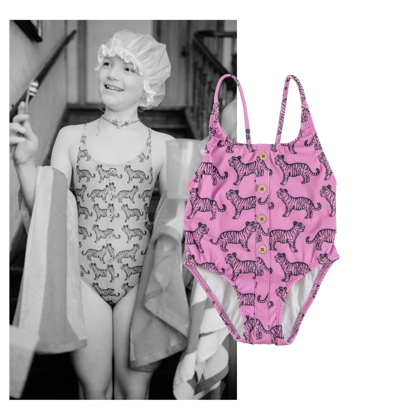 Piupiuchick - Swimsuit Buttons Lavender Black Tigers SS25