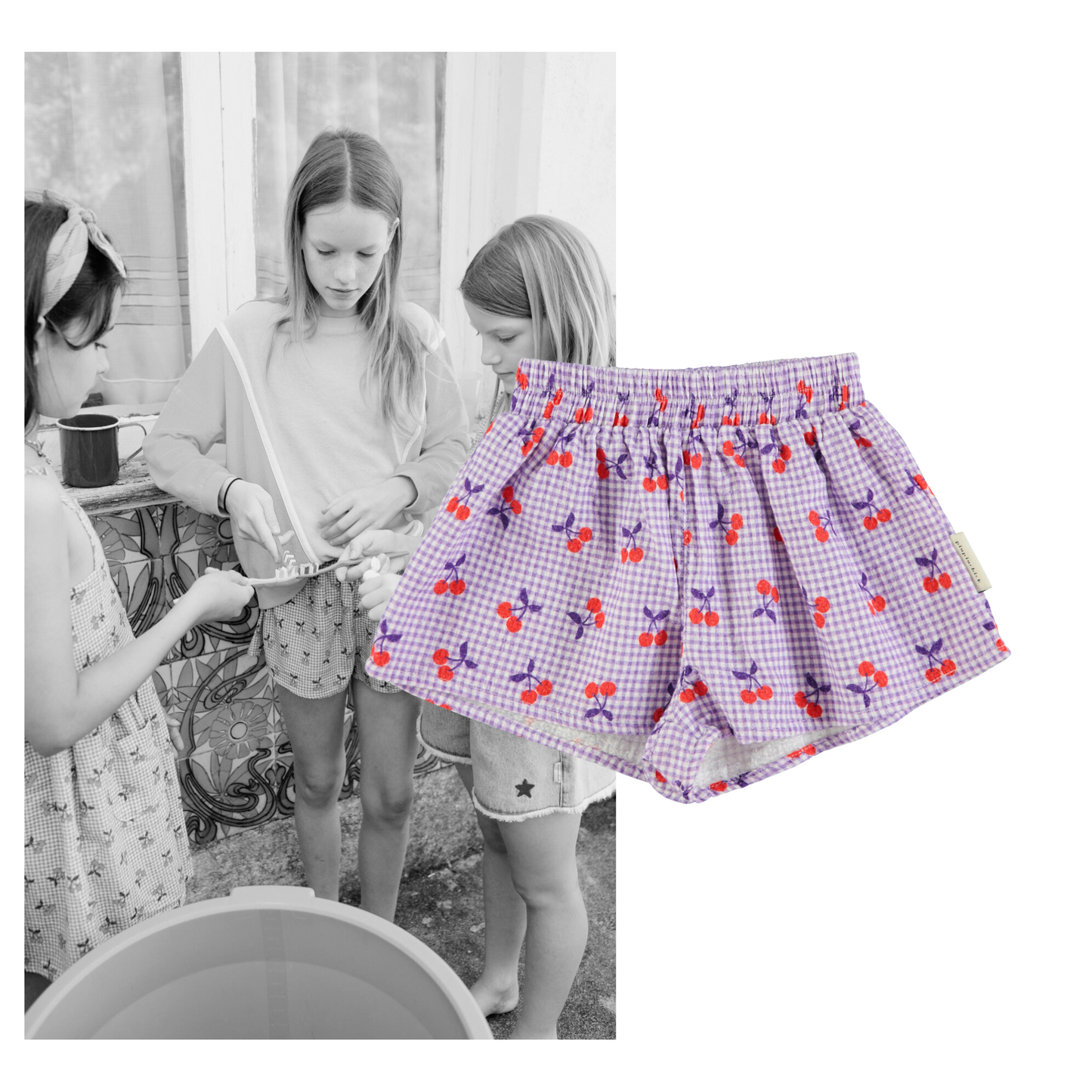 Piupiuchick - Shorts Purple & White Checkered Cherries SS25
