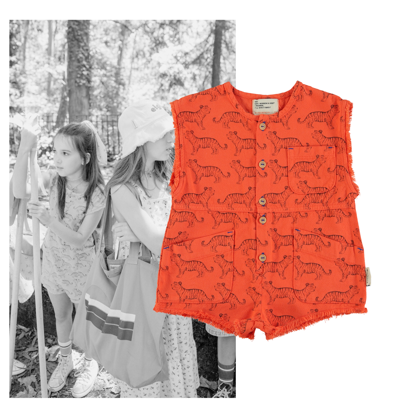 Piupiuchick - Short Sleeveless Jumpsuit Orange Black Tigers SS25