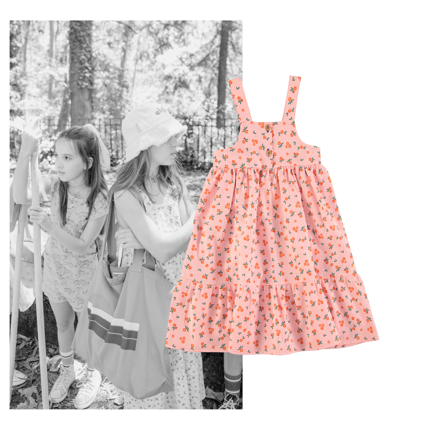 Piupiuchick - Long Layered Dress Pink Flowers SS25