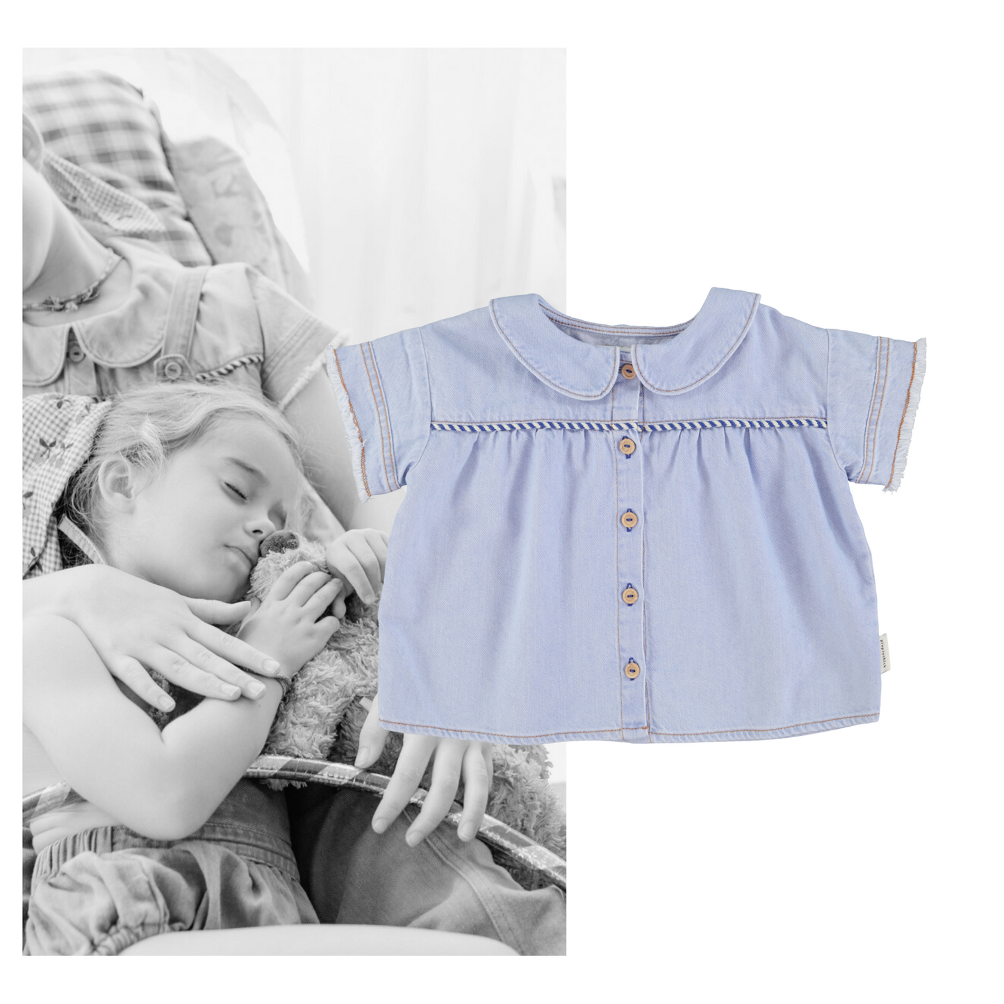 Piupiuchick - Peter Pan Collar Shirt Light Blue Soft Denim SS25