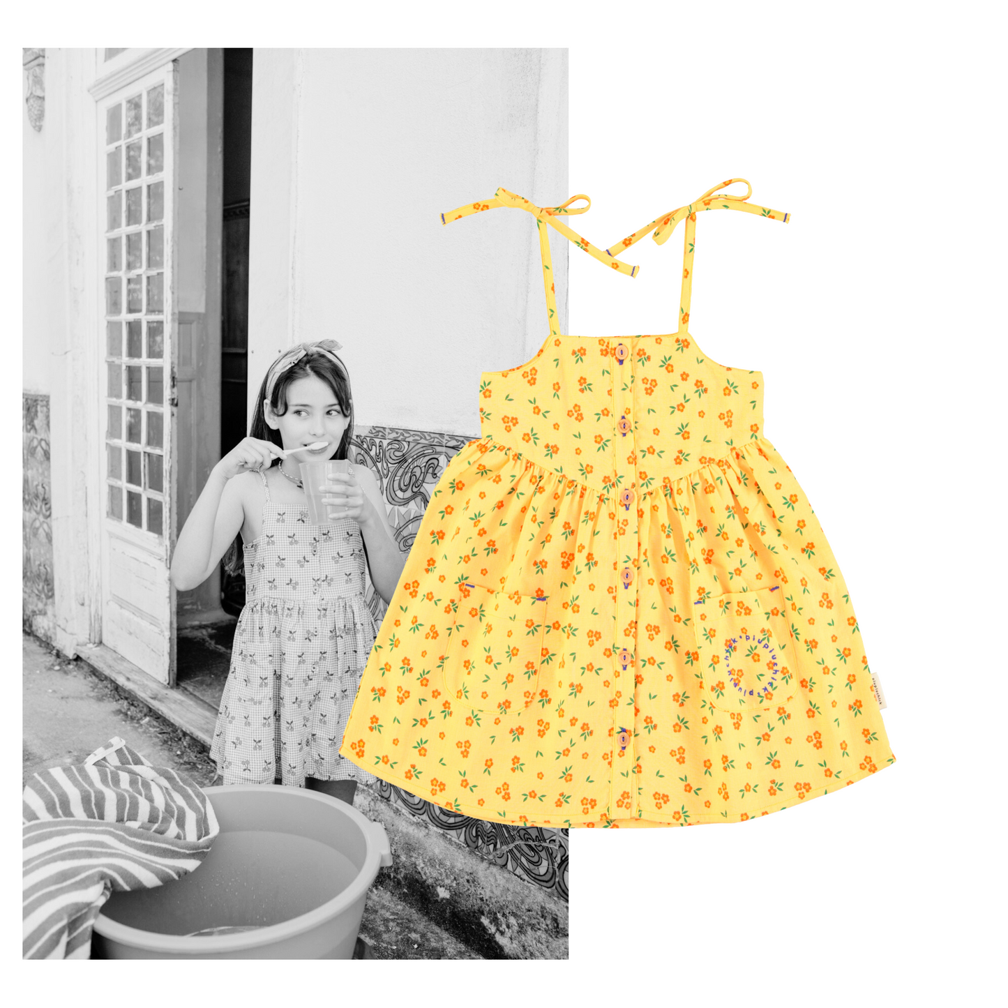 Piupiuchick - Short Dress Yellow Flowers Allover SS25