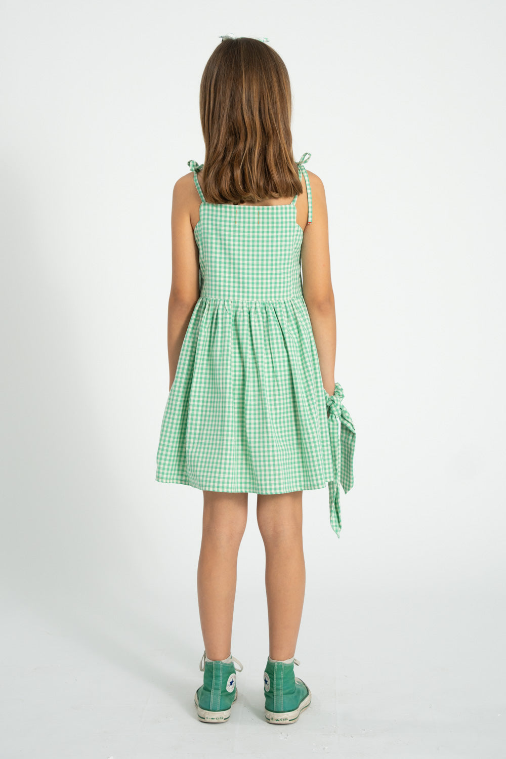 Piupiuchick SS26 - Kinderkleid - Bio-Baumwolle - Grün & Weiß Kariert