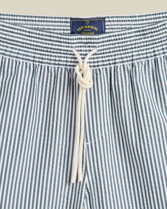 Portuguese Flannel - Herren Shorts - 100% Baumwolle Seersucker - Grün Weiß Gestreift