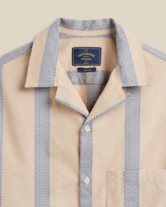 Portuguese Flannel - Kurzarmhemd Herren - 100% Baumwolle - Beige Blau Gestreift