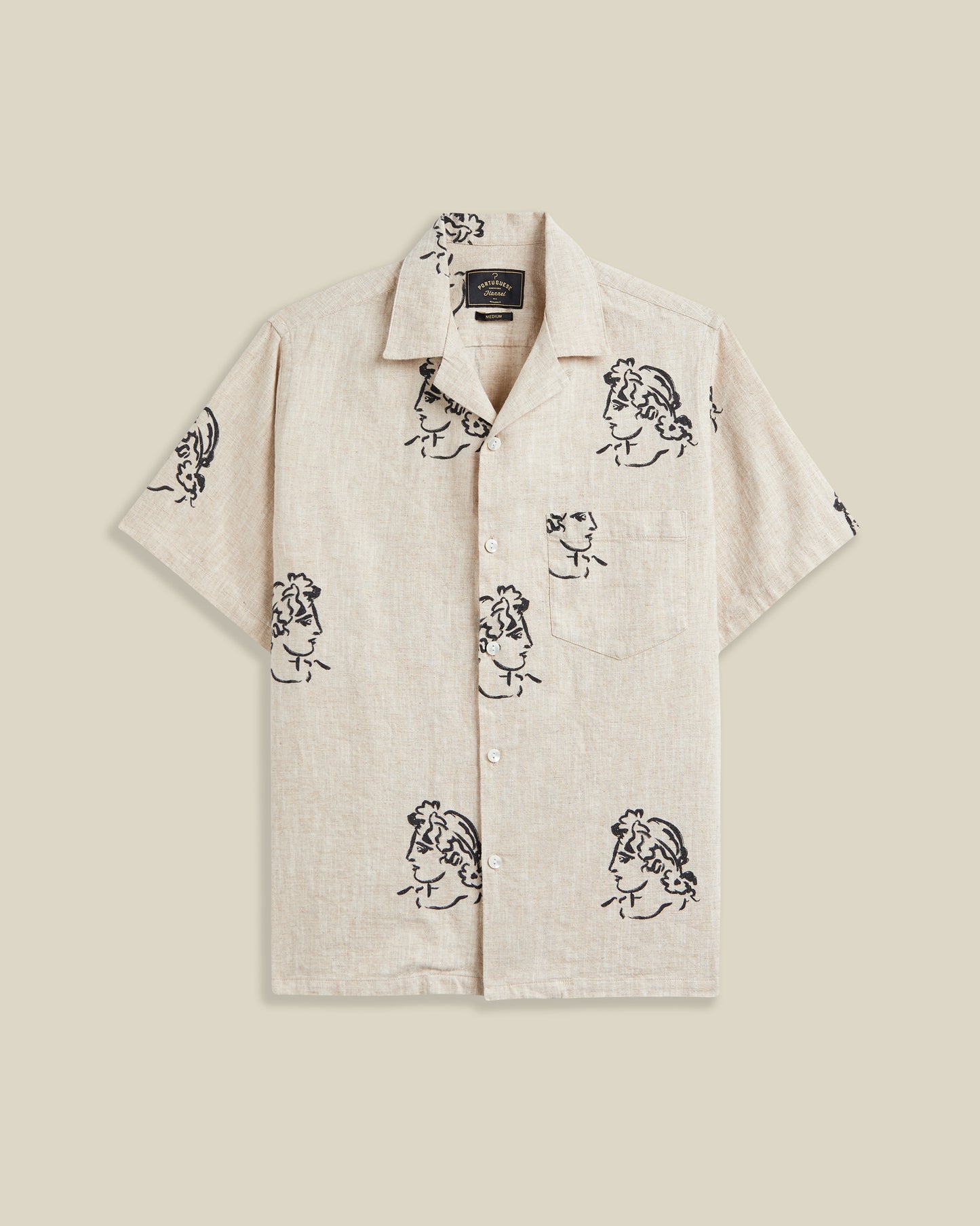 Portuguese Flannel - Kurzarmhemd Herren - Baumwolle - Beige mit Schwarzem Muster