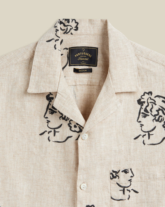 Portuguese Flannel - Kurzarmhemd Herren - Baumwolle - Beige mit Schwarzem Muster