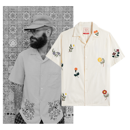 Portuguese Flannel - Embroidery Flowers Kurzarmhemd