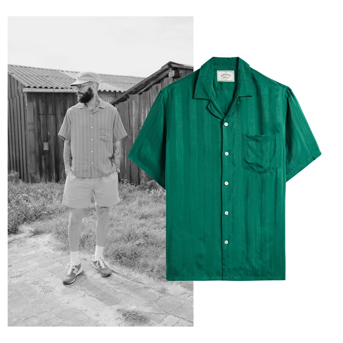 Portuguese Flannel - Cupro Stripe Green Kurzarmhemd
