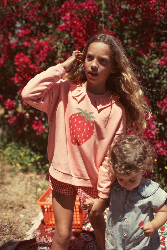 Piupiuchick SS26 - Kinder Pullover - Bio-Baumwolle - mit Kragen - Rosa mit Herz