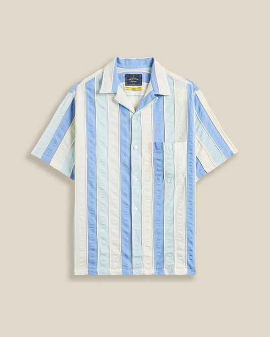 Portuguese Flannel - Kurzarmhemd Herren - Baumwolle - Blau Weiß gestreift
