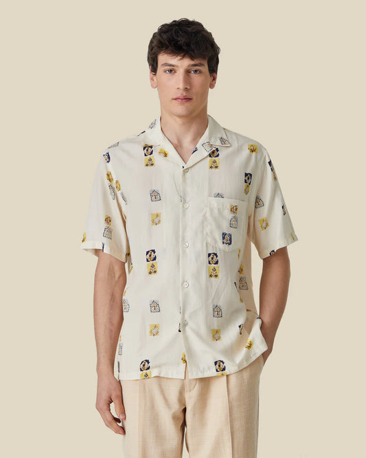 Portuguese Flannel - Kurzarm Hemd Herren - Tencel - Beige mit Muster