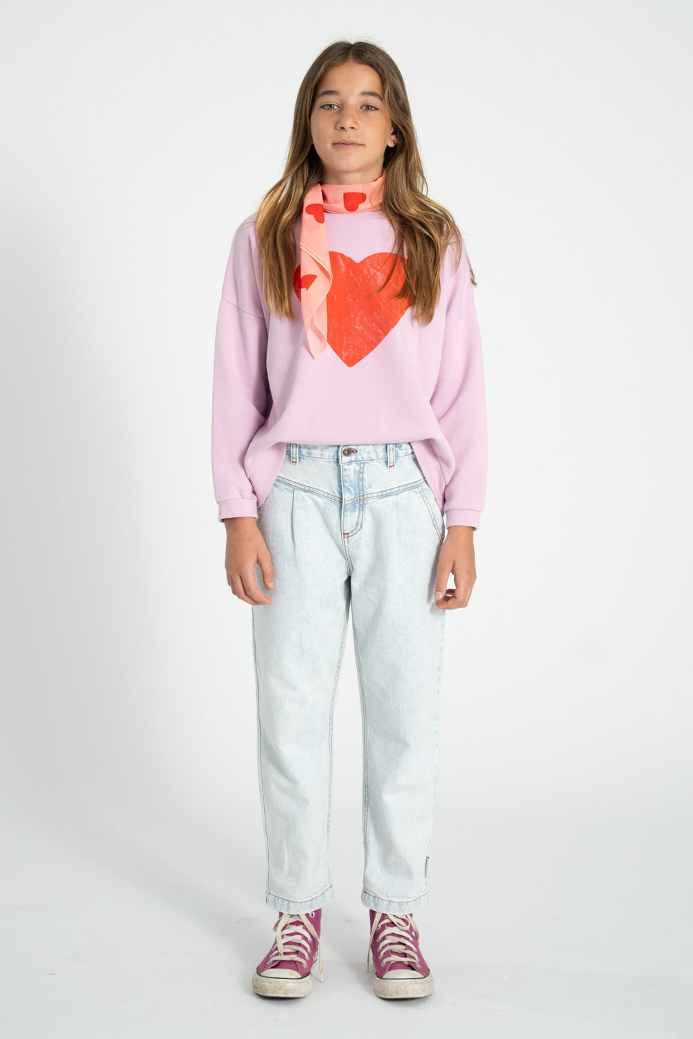 Piupiuchick SS26 - Kinder Halstuch - Bio-Baumwolle - Rosa mit Roten Herzen