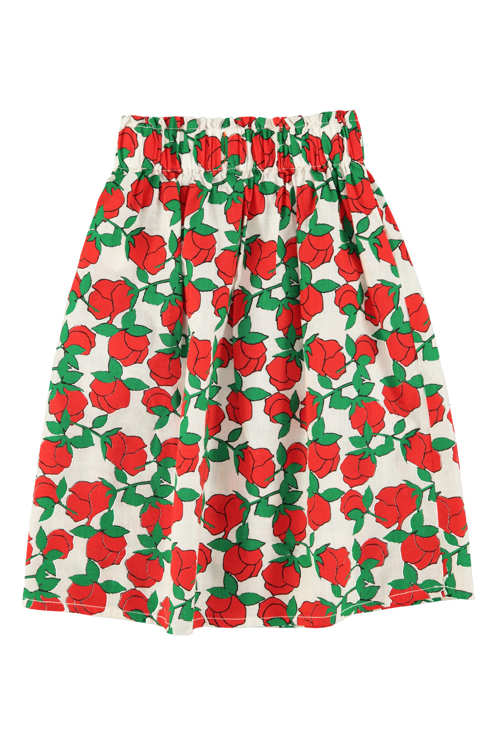 Piupiuchick SS26 - Langer Rock für Kinder - Baumwolle - Weiß mit roten Rosen