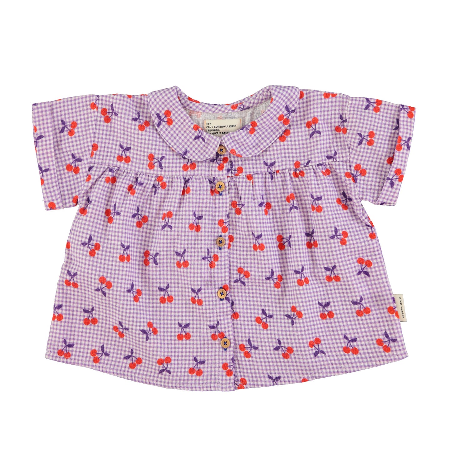 Piupiuchick - Peter Pan Collar Shirt Purple & White Checkered Cherries SS25