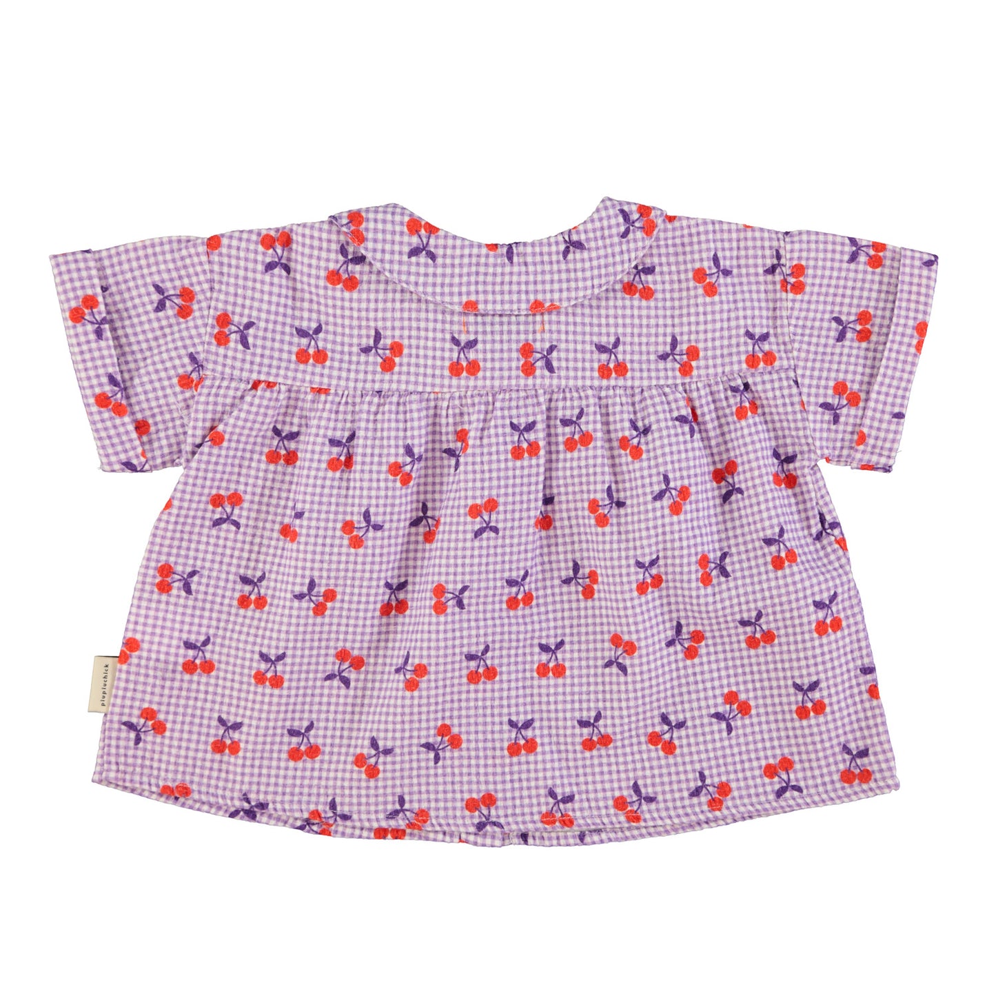 Piupiuchick - Peter Pan Collar Shirt Purple & White Checkered Cherries SS25