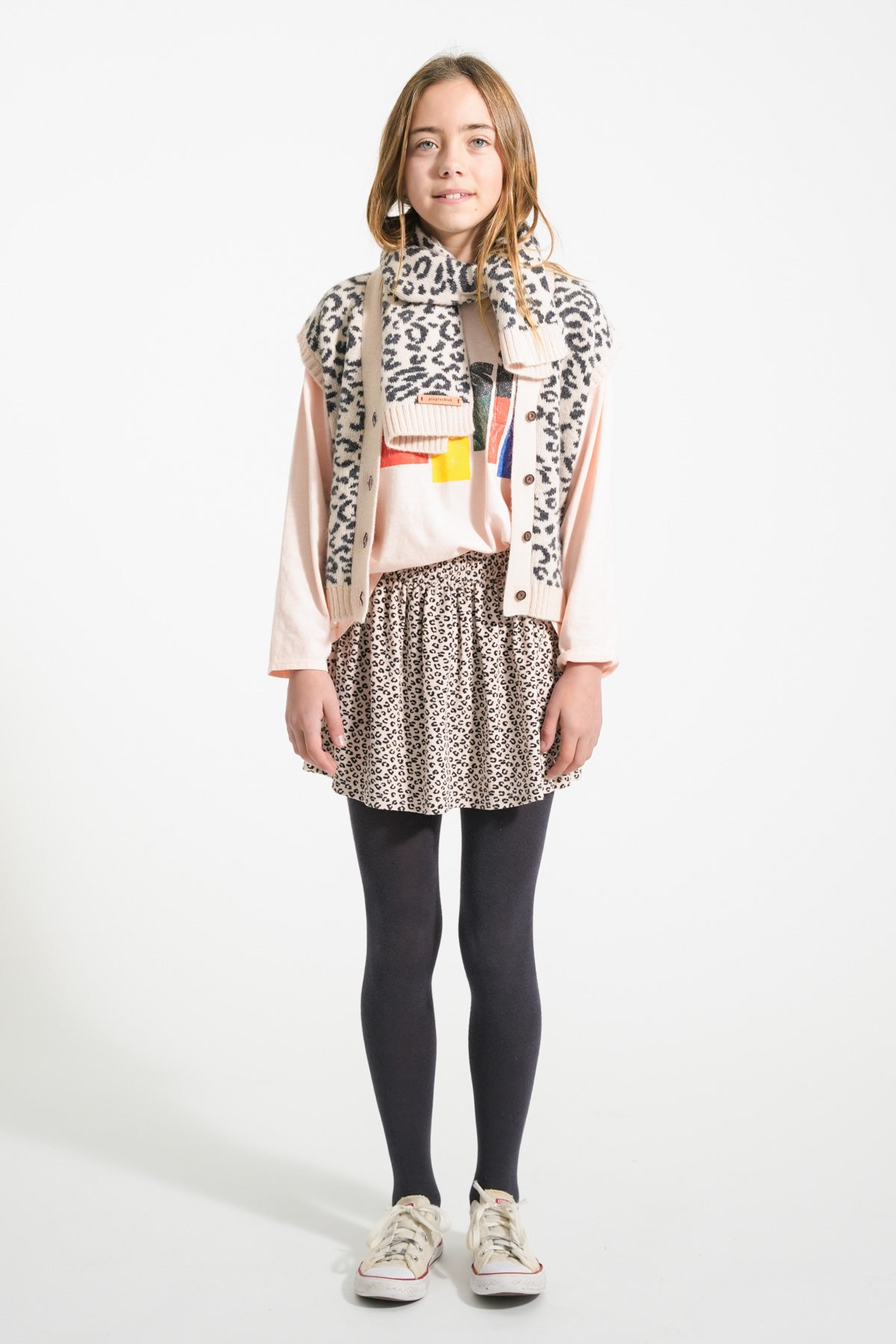 Piupiuchick AW25 - Knitted waistcoat | Light pink w/ black animal print