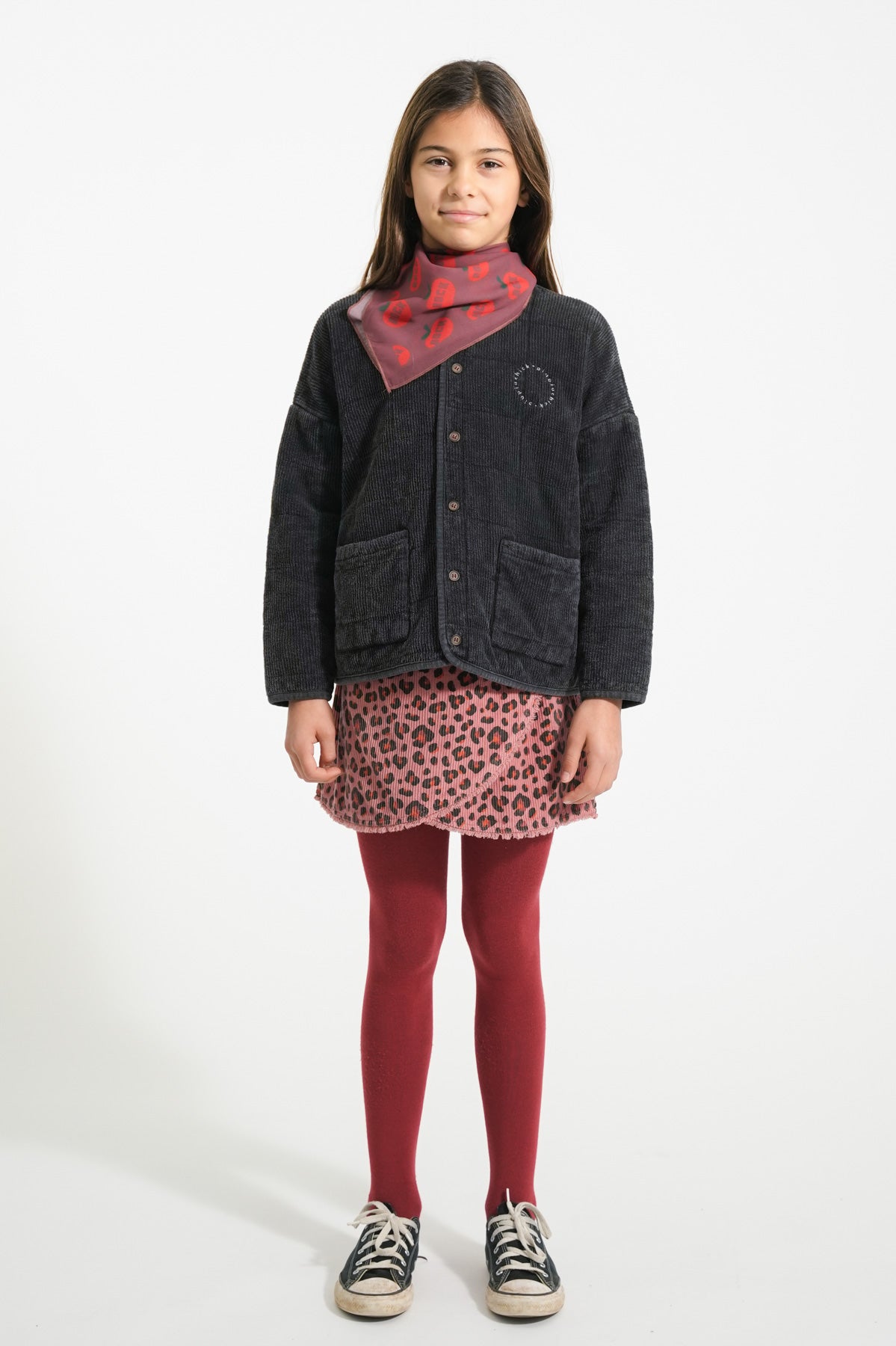Piupiuchick AW25 - Chiffon bandana |Bordeaux w/ red apples allover