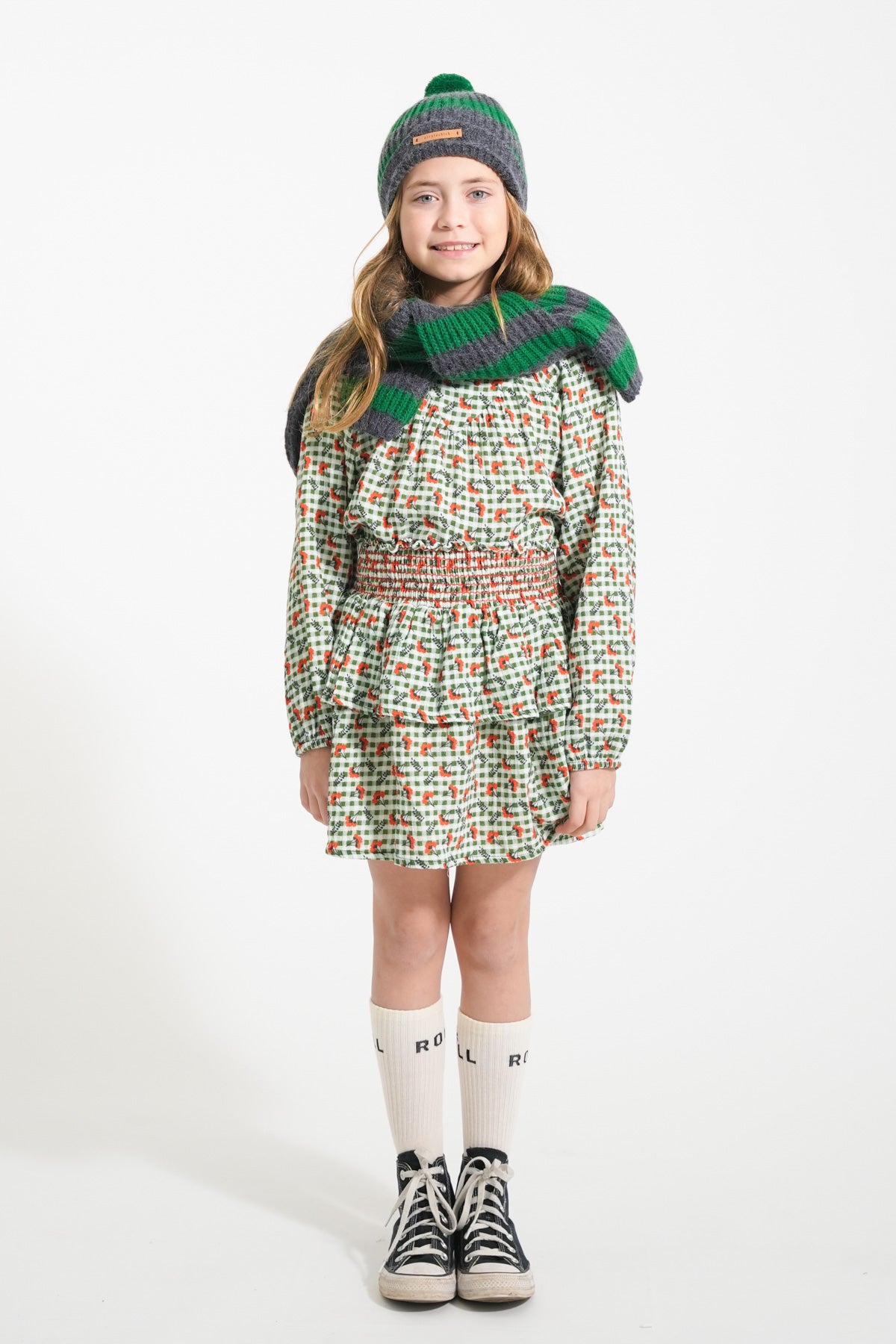Piupiuchick AW25 - Blouse | Green checkered w/ flowers