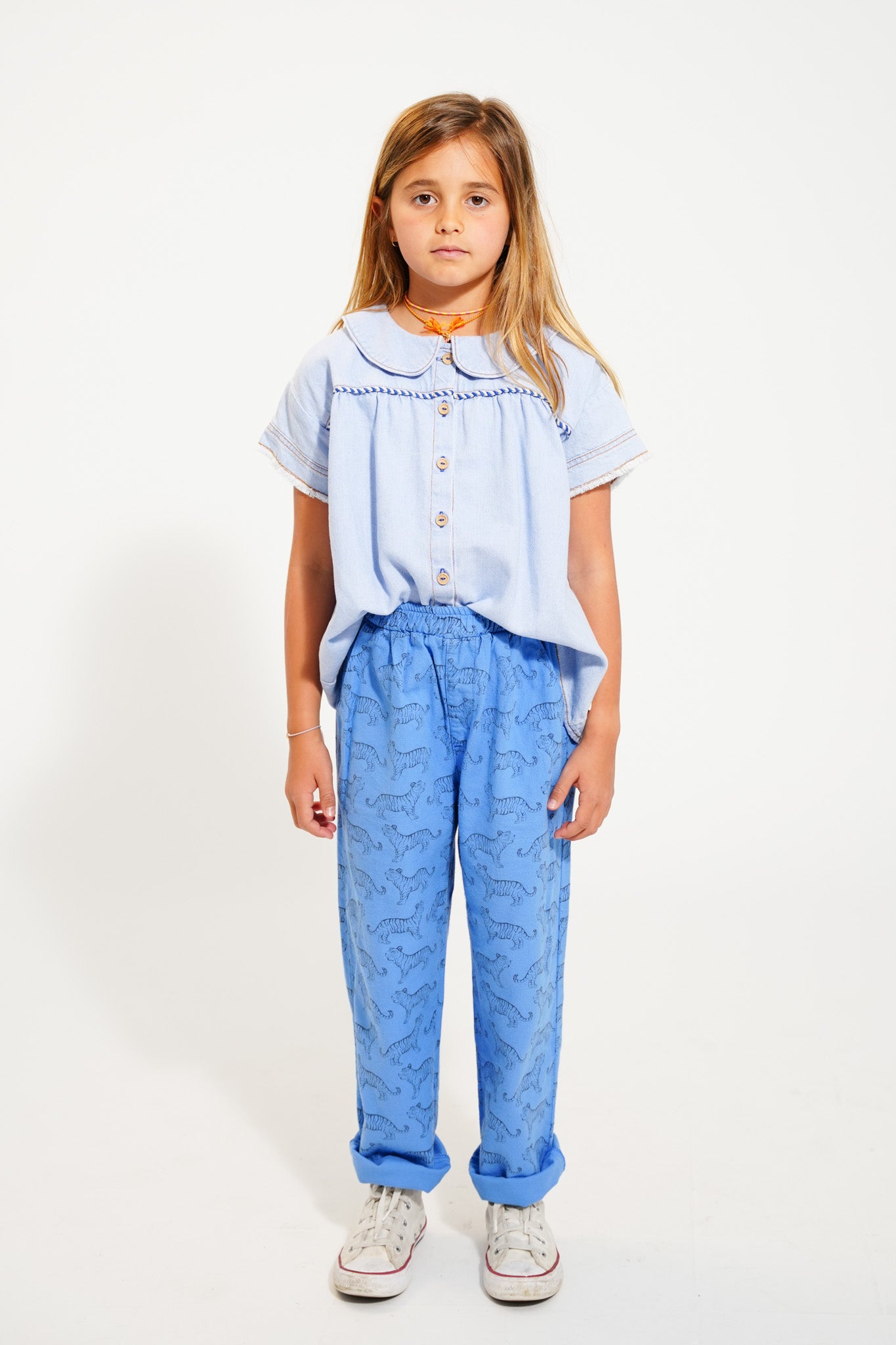 Piupiuchick - Peter Pan Collar Shirt Light Blue Soft Denim SS25