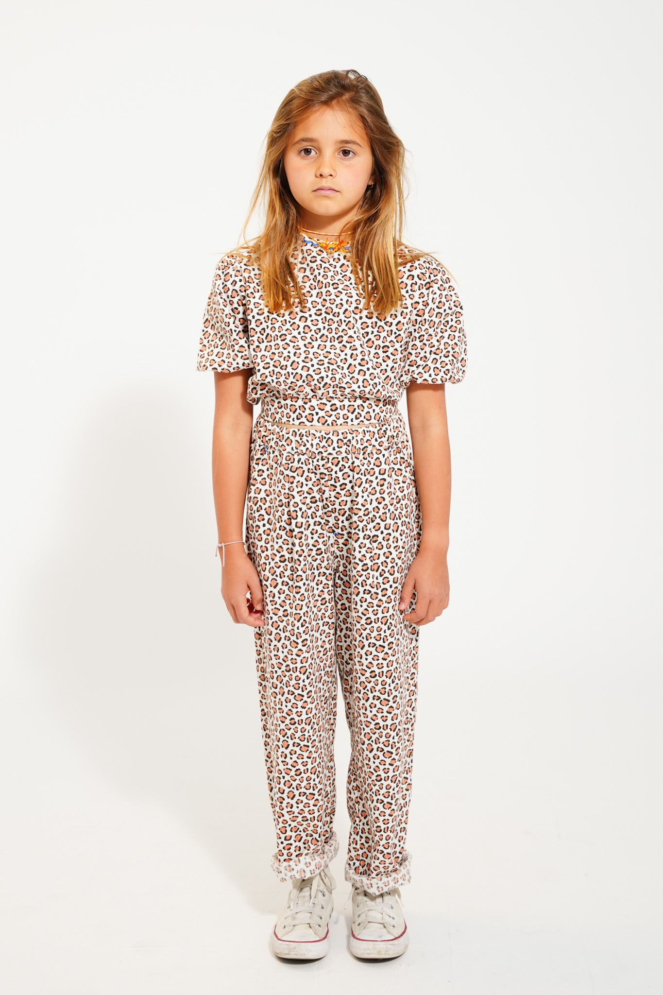 Piupiuchick - Cropped Blouse Baloon Sleeves Ecru Animal Print SS25