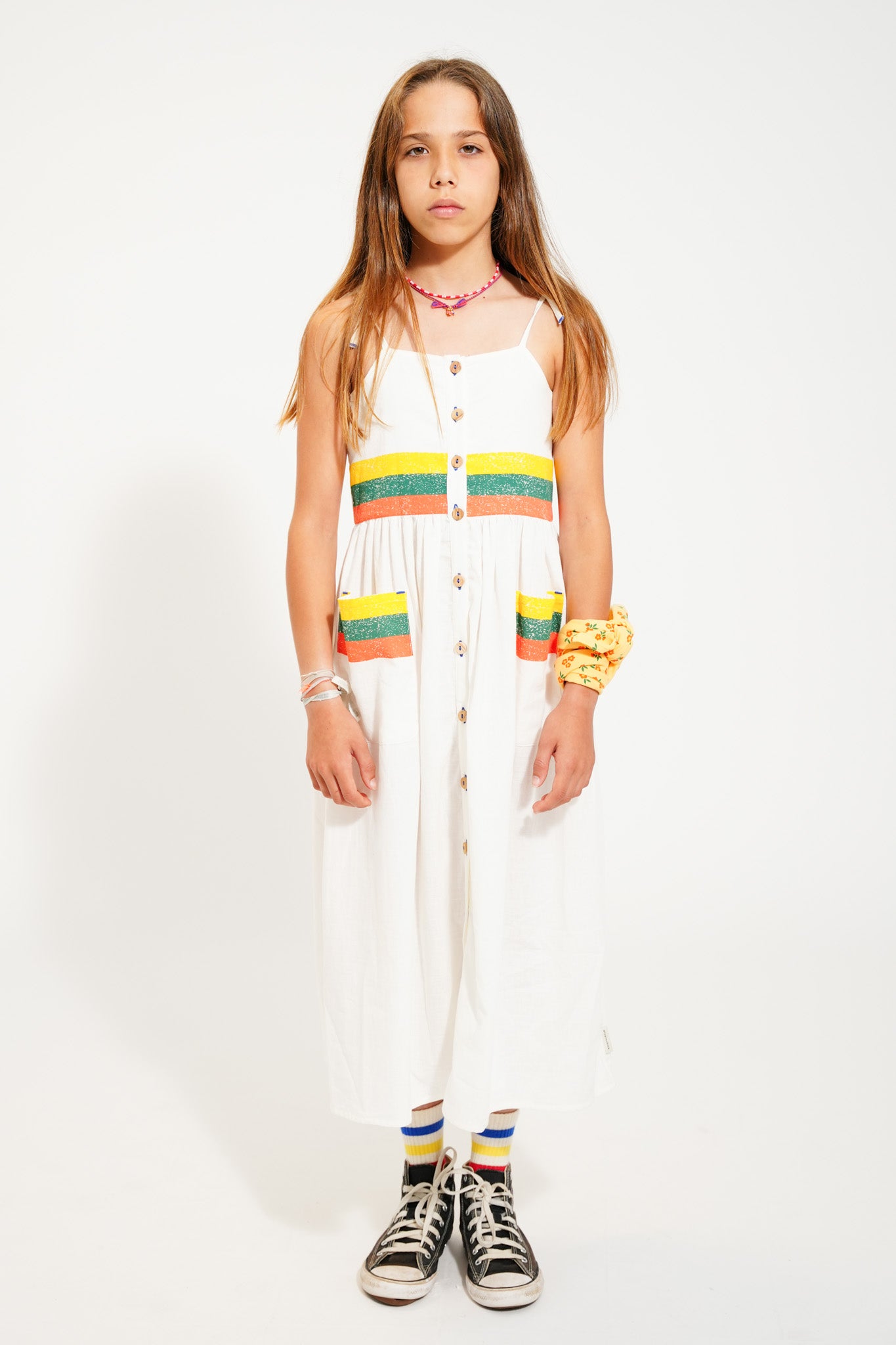 Piupiuchick - Long Dress Ecru Multicolor Stripes Print SS25