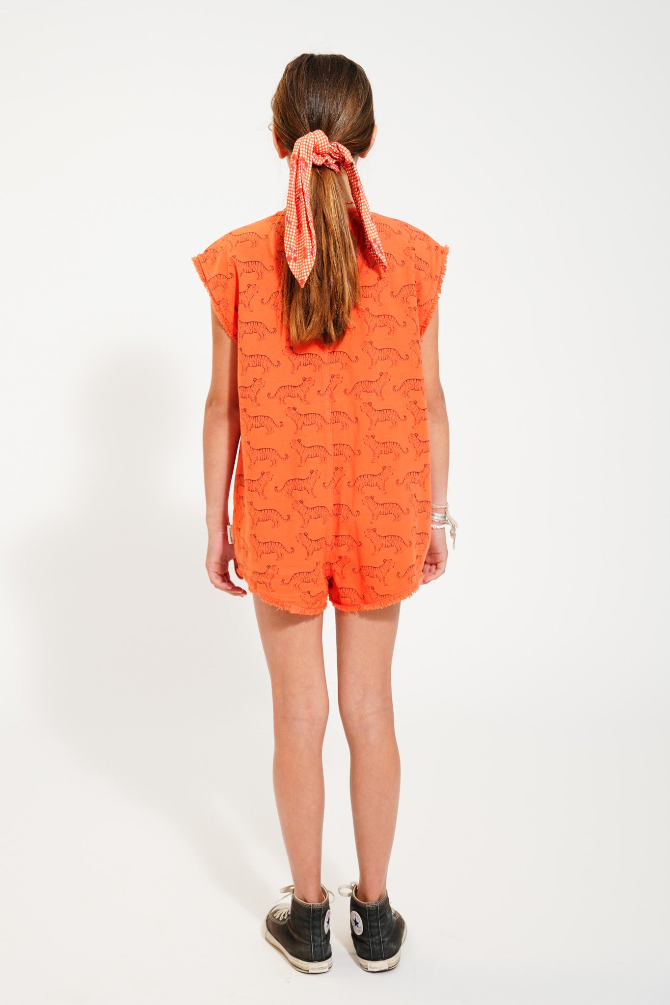 Piupiuchick - Short Sleeveless Jumpsuit Orange Black Tigers SS25