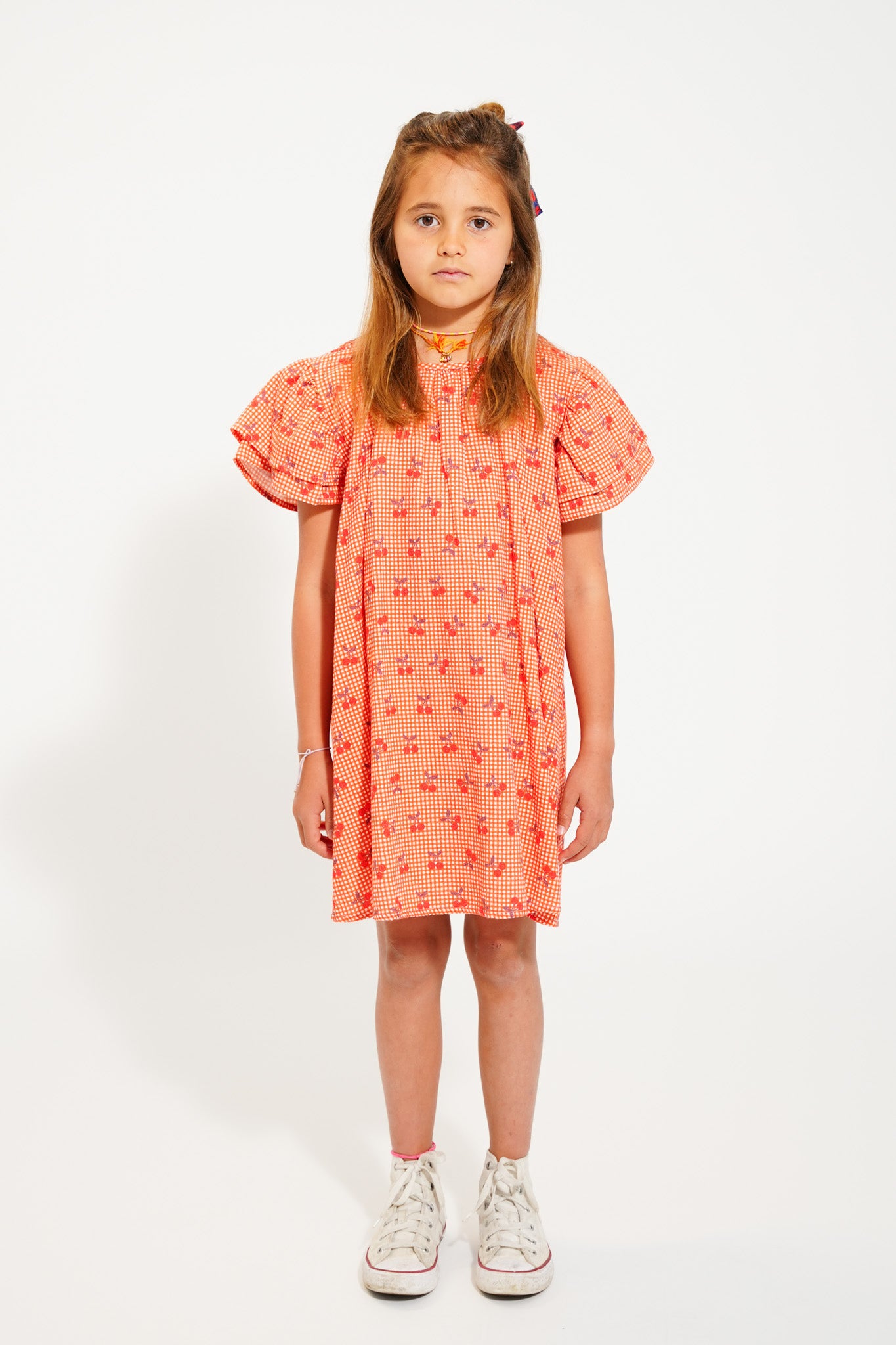Piupiuchick - Short Dress Red & White Checkered Cherries SS25