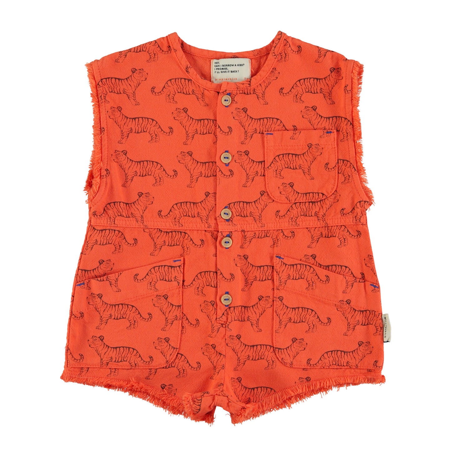 Piupiuchick - Short Sleeveless Jumpsuit Orange Black Tigers SS25