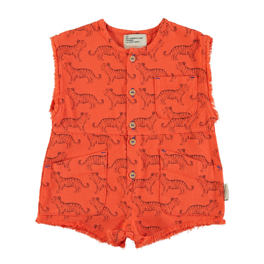 Piupiuchick - Short Sleeveless Jumpsuit Orange Black Tigers SS25